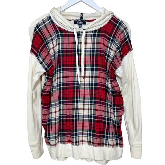Chaps Tops - Chaps Plaid Front Lightweight Long Sleeve Tee Shirt Hoodie Women Medium Preppy